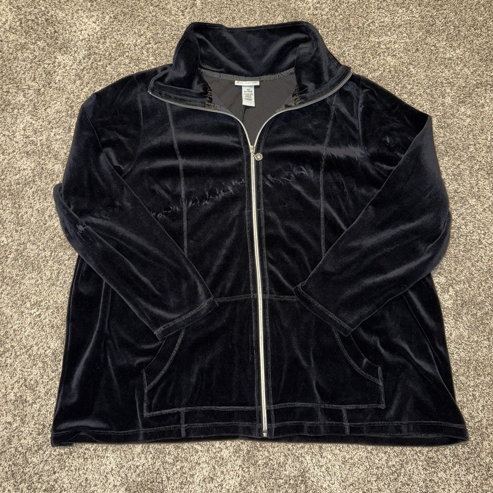 Catherine's Womens Velour Black Zip Jacket Full Zip 2X 22/24W